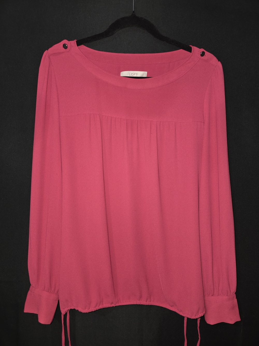 LOFT Fuchsia Long-Sleeve Gathered Yoke Blouse